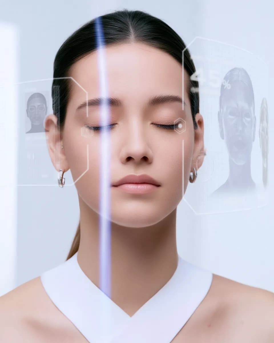 Woman with closed eyes during a 3D facial skin scan