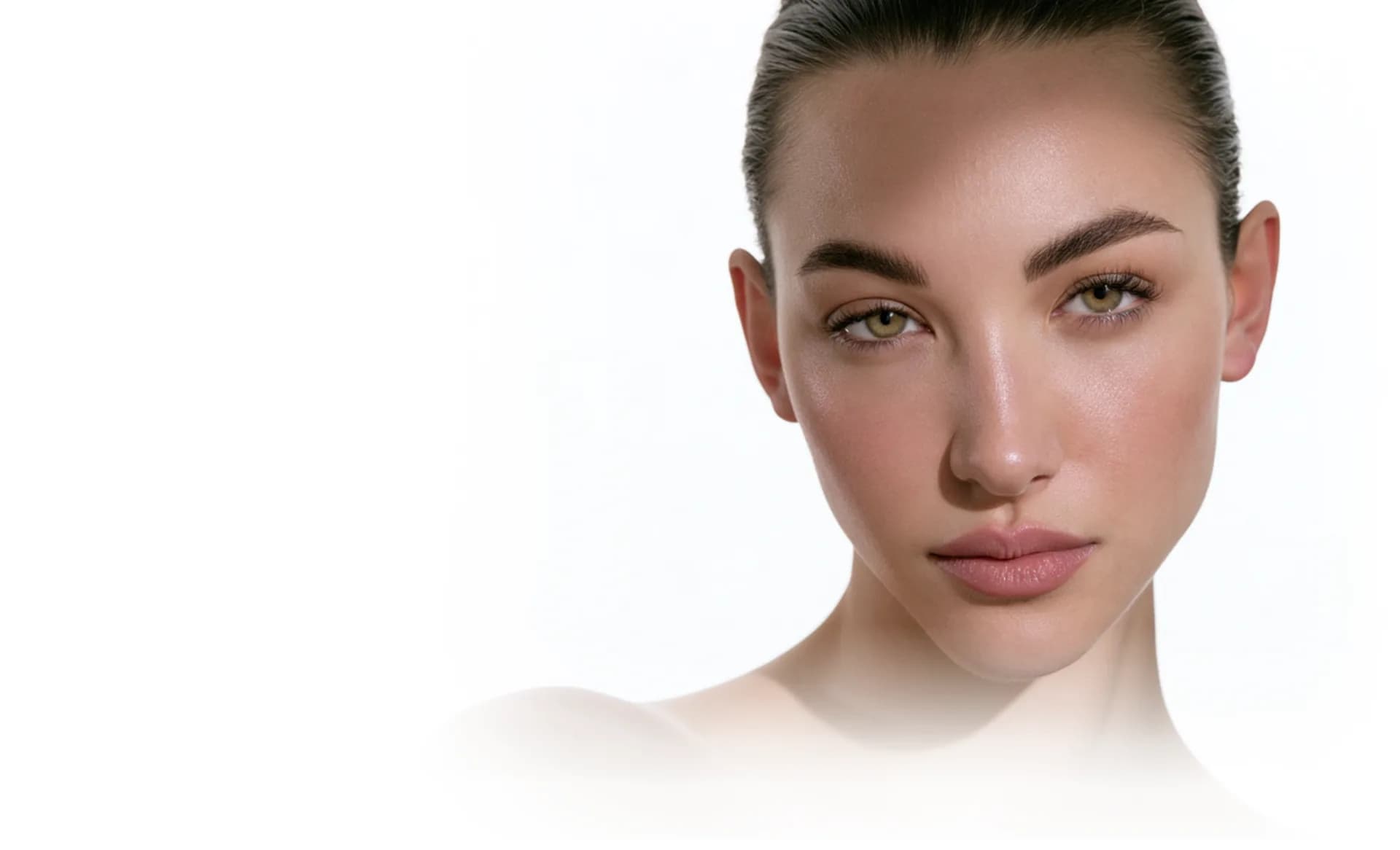 Woman with smooth skin along her jawline and neck, facing the camera